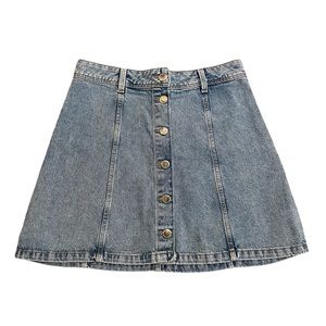 Divided Snap Front Denim Mini Skirt.  Size 4